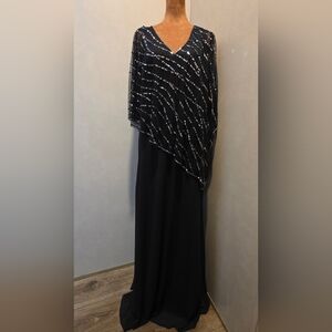 Midnight Sequin Overlay Evening Gown